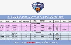 Planning matchs samedi 20 novembre 