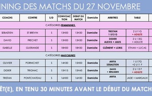 Planning matchs 27 novembre 