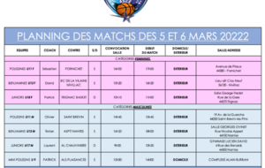 planning match 5/6 mars 