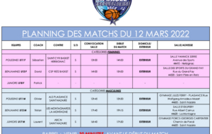 planning matchs samedi 12 mars